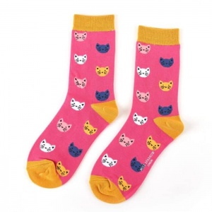 Bamboo Socks - Cats Pink